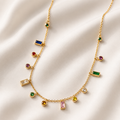 Multi Color Crystal Chain Gold Necklace