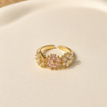 Triple Daisy Sparkle Gold Ring