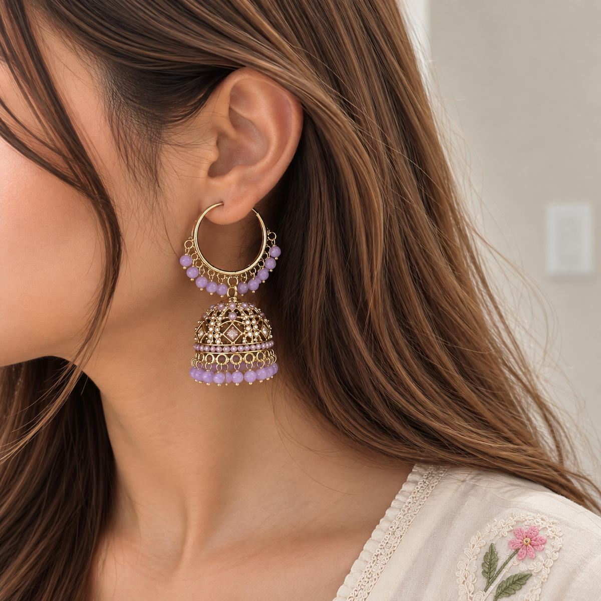 Lavender Jhumka Hoops