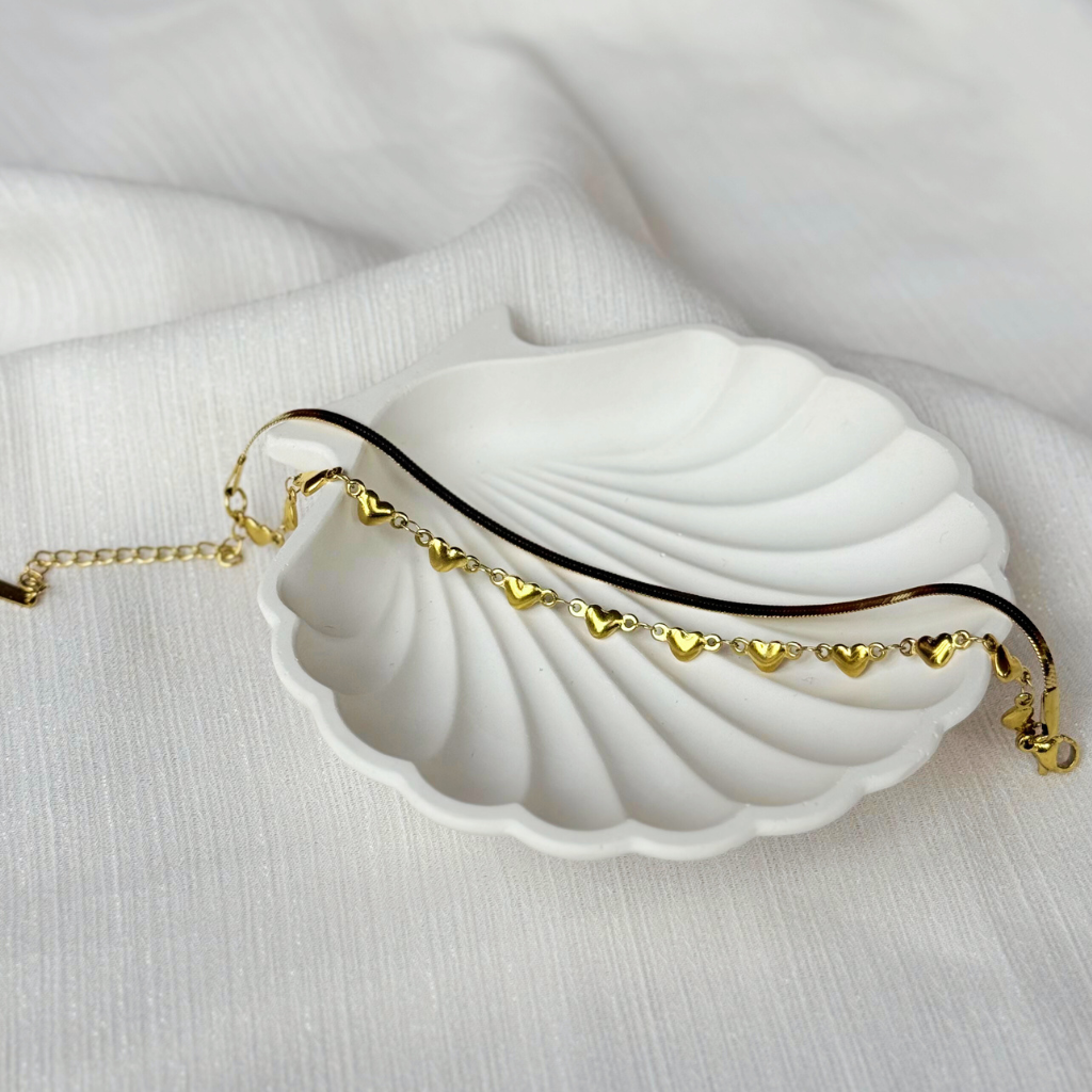 Heart Dangle Layered Gold Bracelet