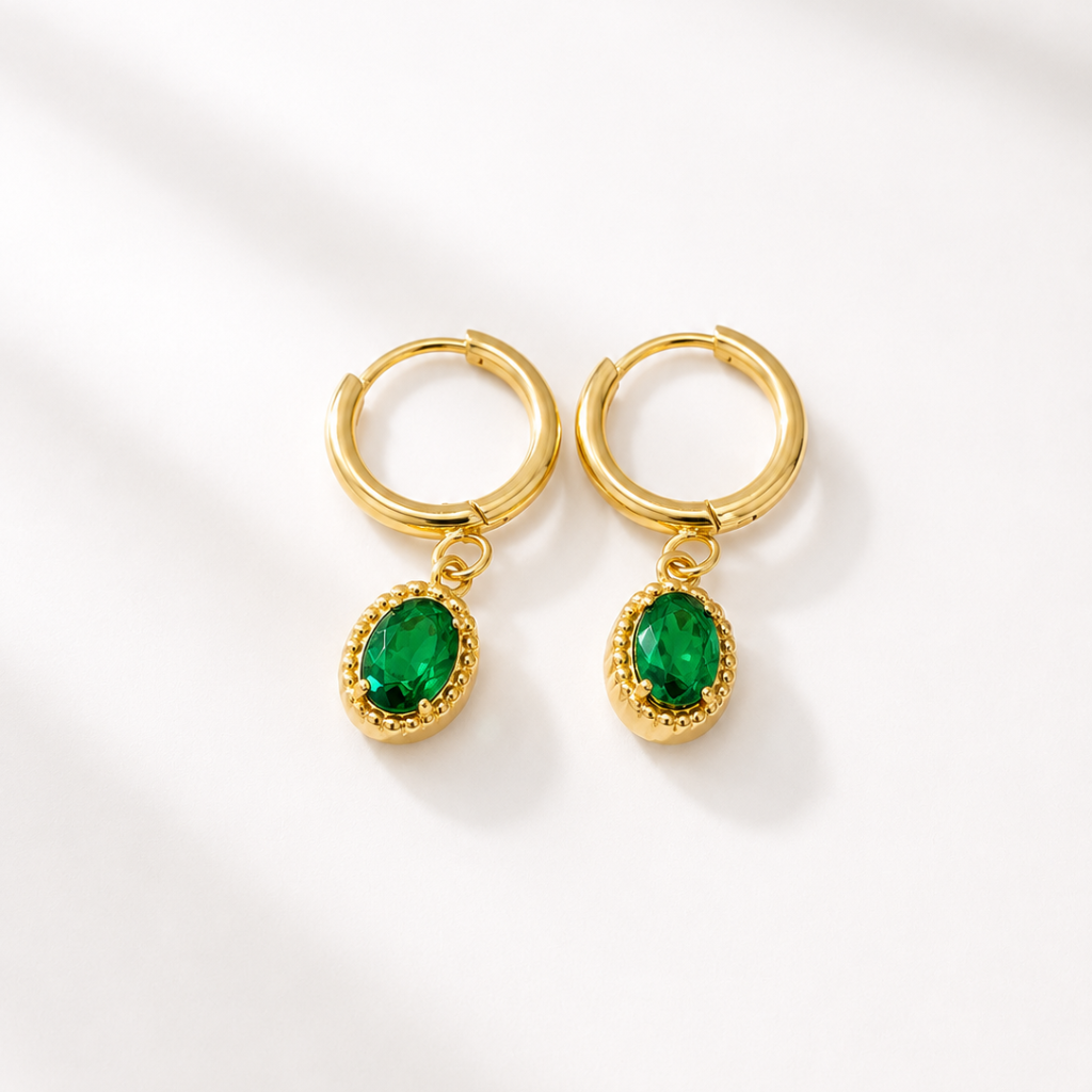 Emerald Drop Hoops