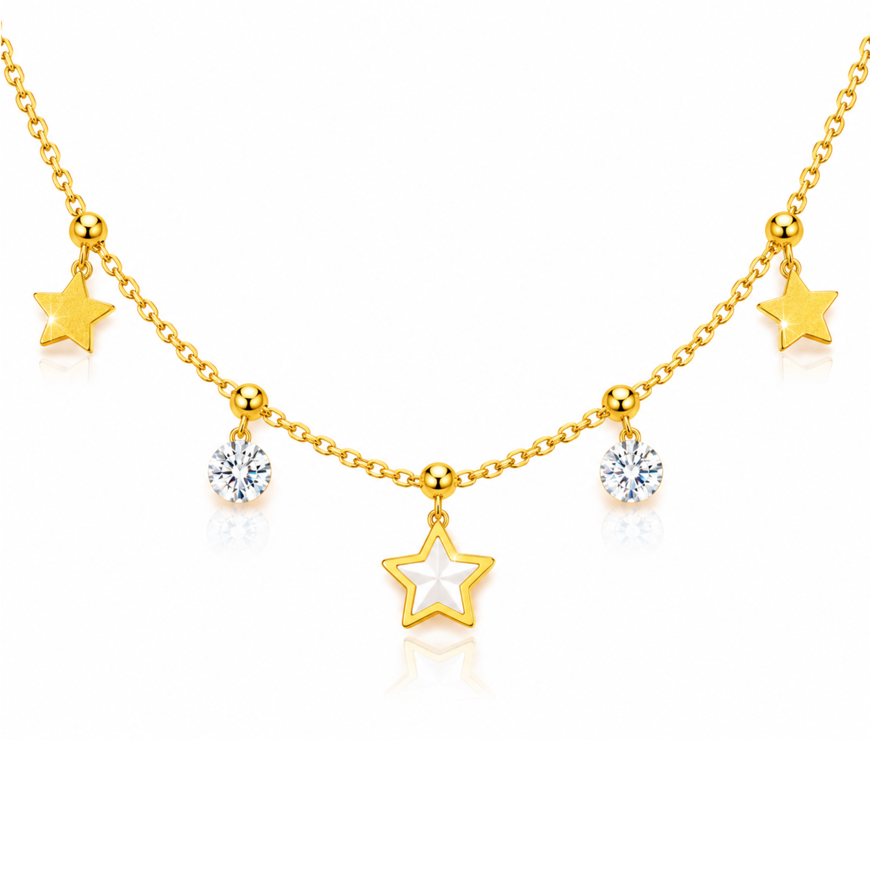 Star Crystal Charm Gold Necklace