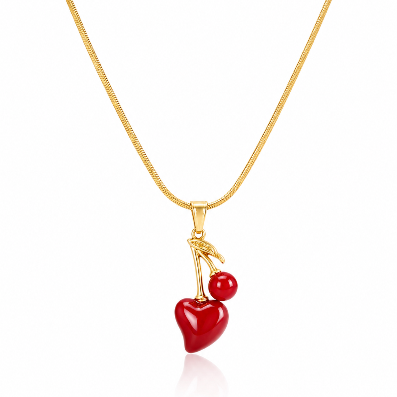Cherry Heart Pendant Gold Necklace