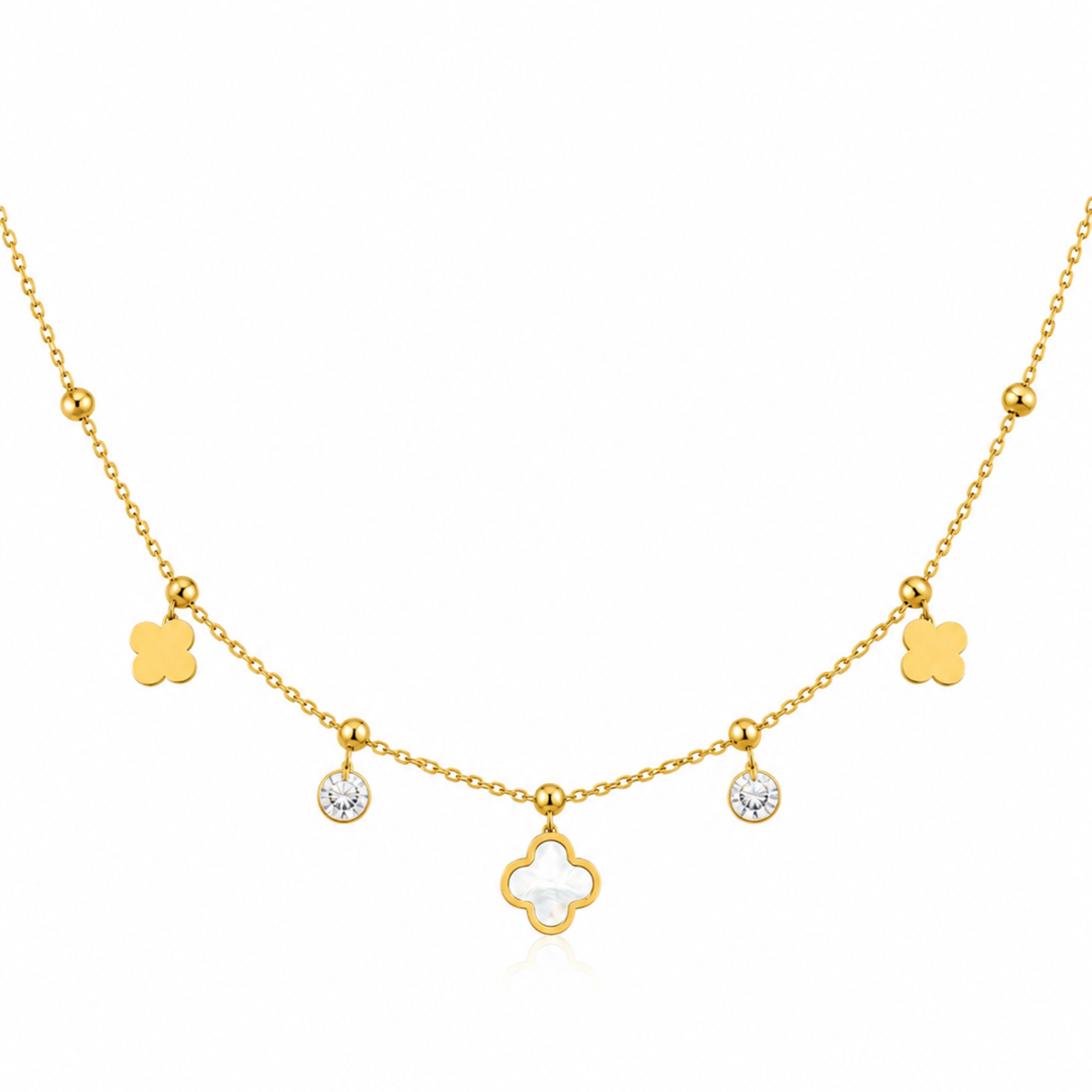 Clover Charm Crystal Gold Necklace