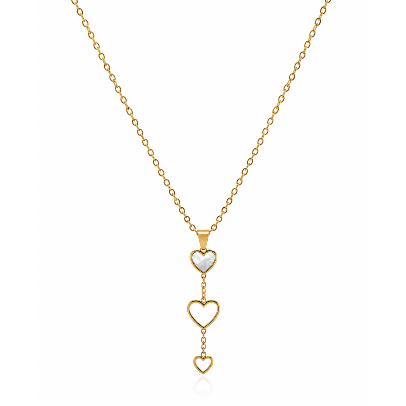 Triple Heart Drop Gold Necklace