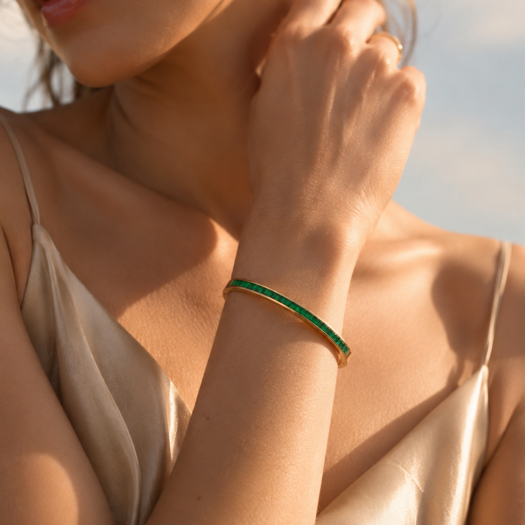 Emerald Stone Gold Bangle