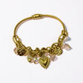 Golden Vintage Heart Charm Bangle Bracelet