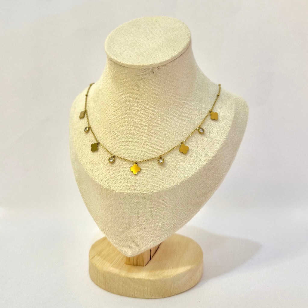 Clover Charm Crystal Gold Necklace