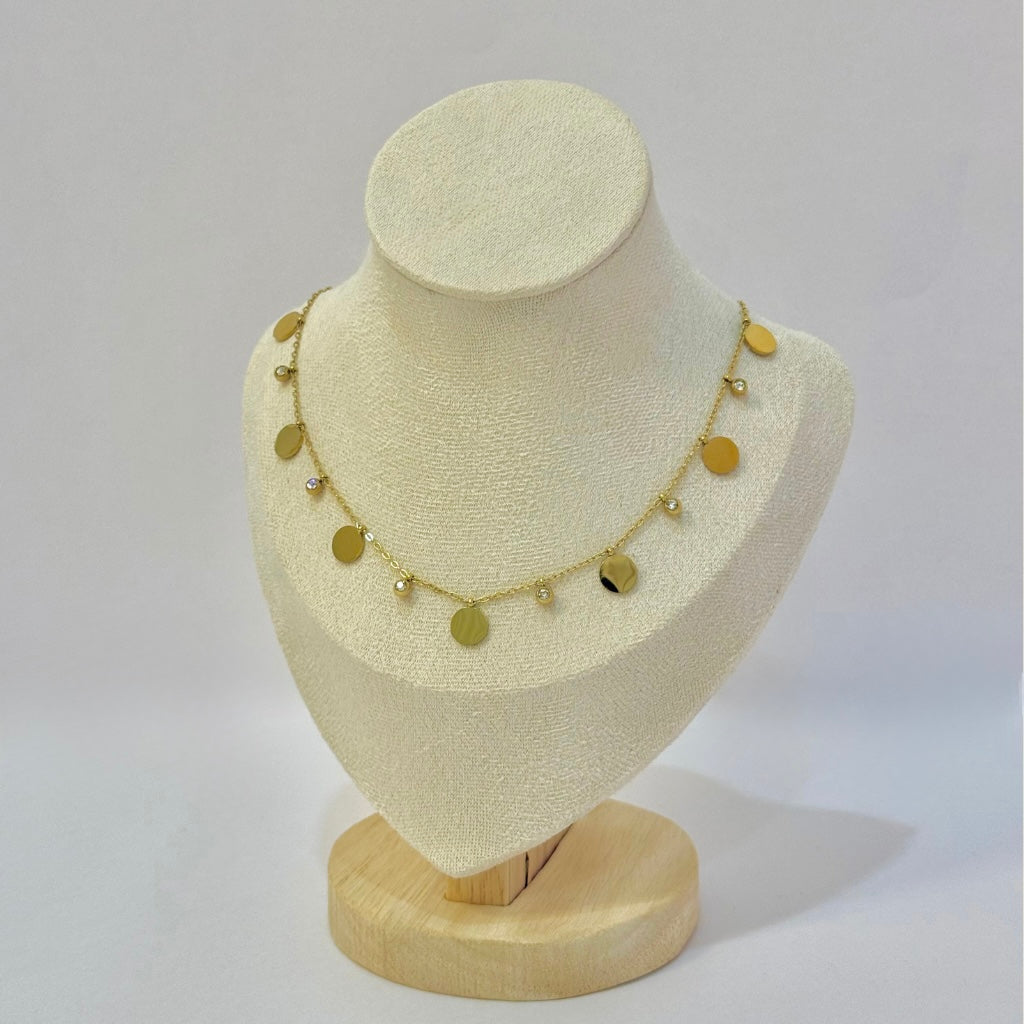 Disc Dangler Crystal Gold Necklace