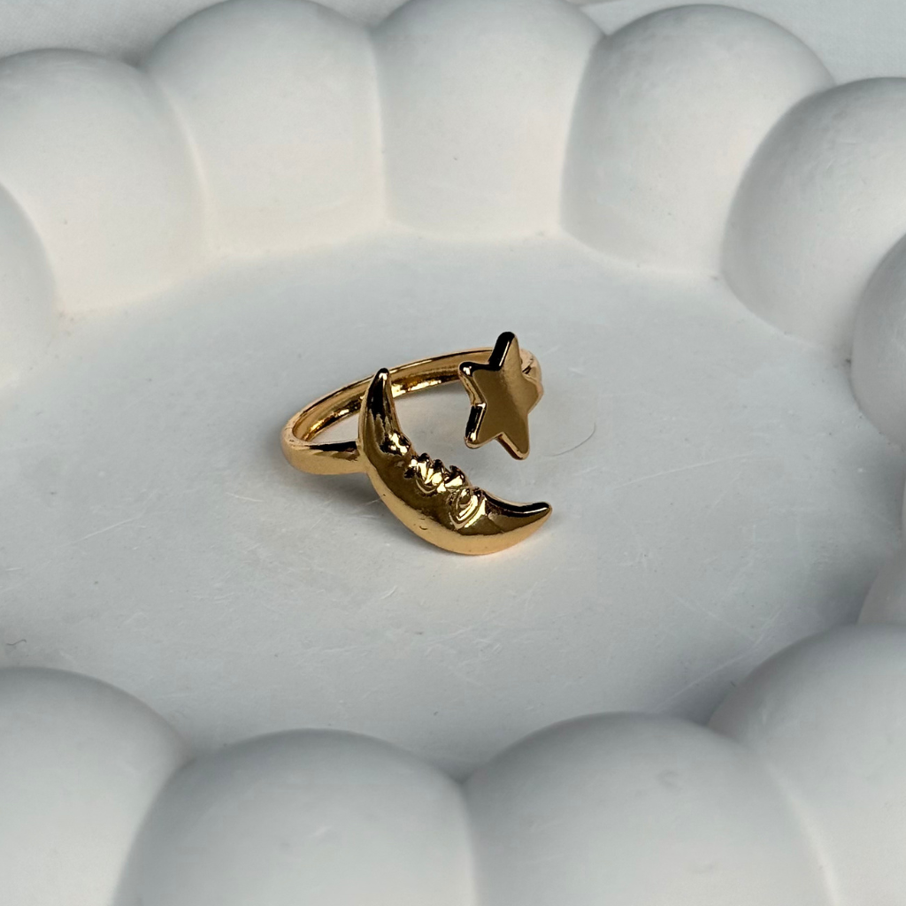 Moon & Star Adjustable Ring