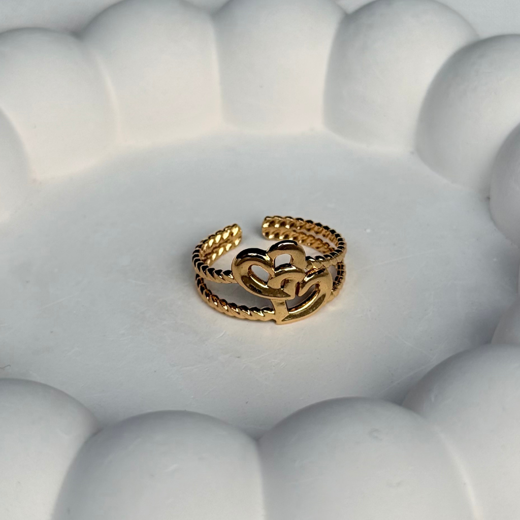 Double Heart Outline Adjustable Ring
