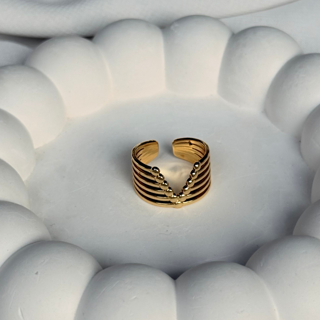 Beaded V Line Adjustable Ring