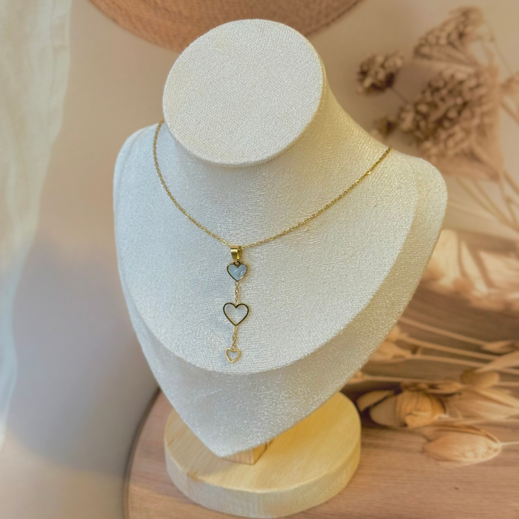 Triple Heart Drop Gold Necklace