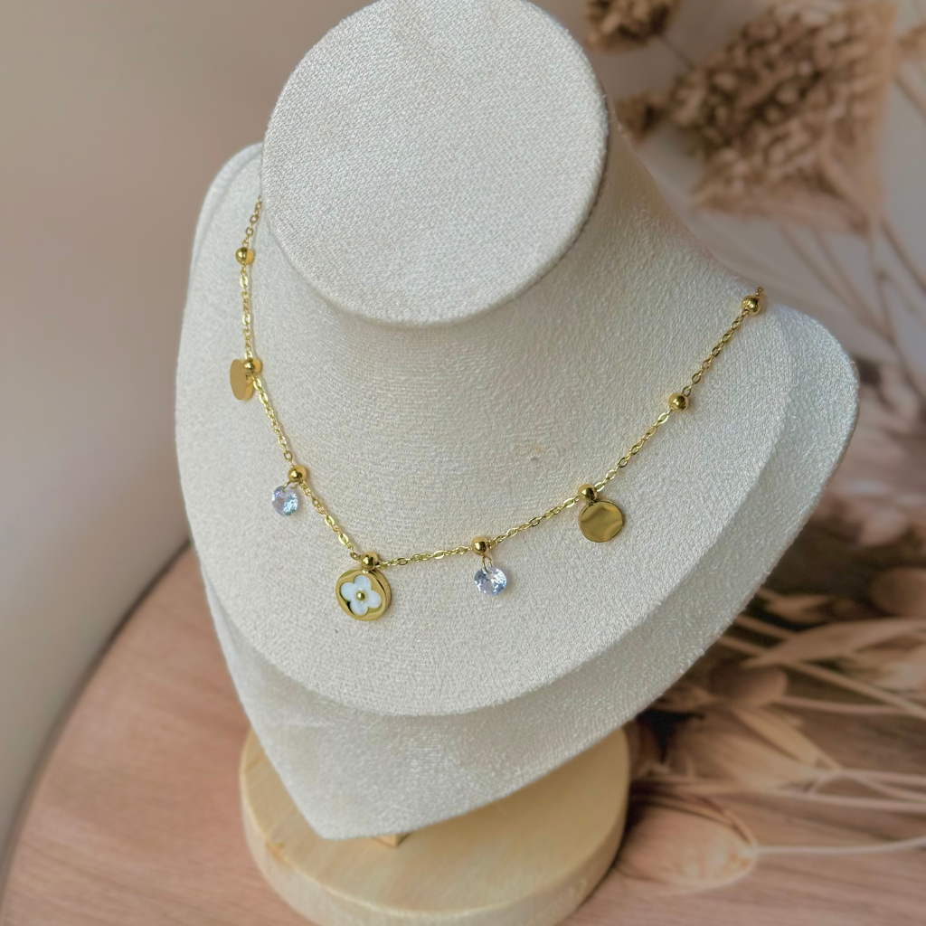 Petite Flower Crystal Gold Necklace