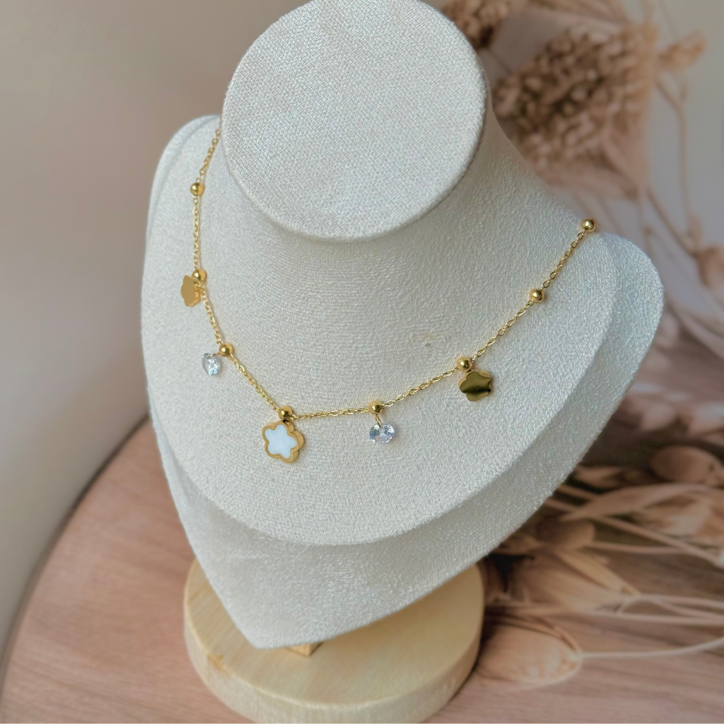 Clover Charm Crystal Gold Necklace