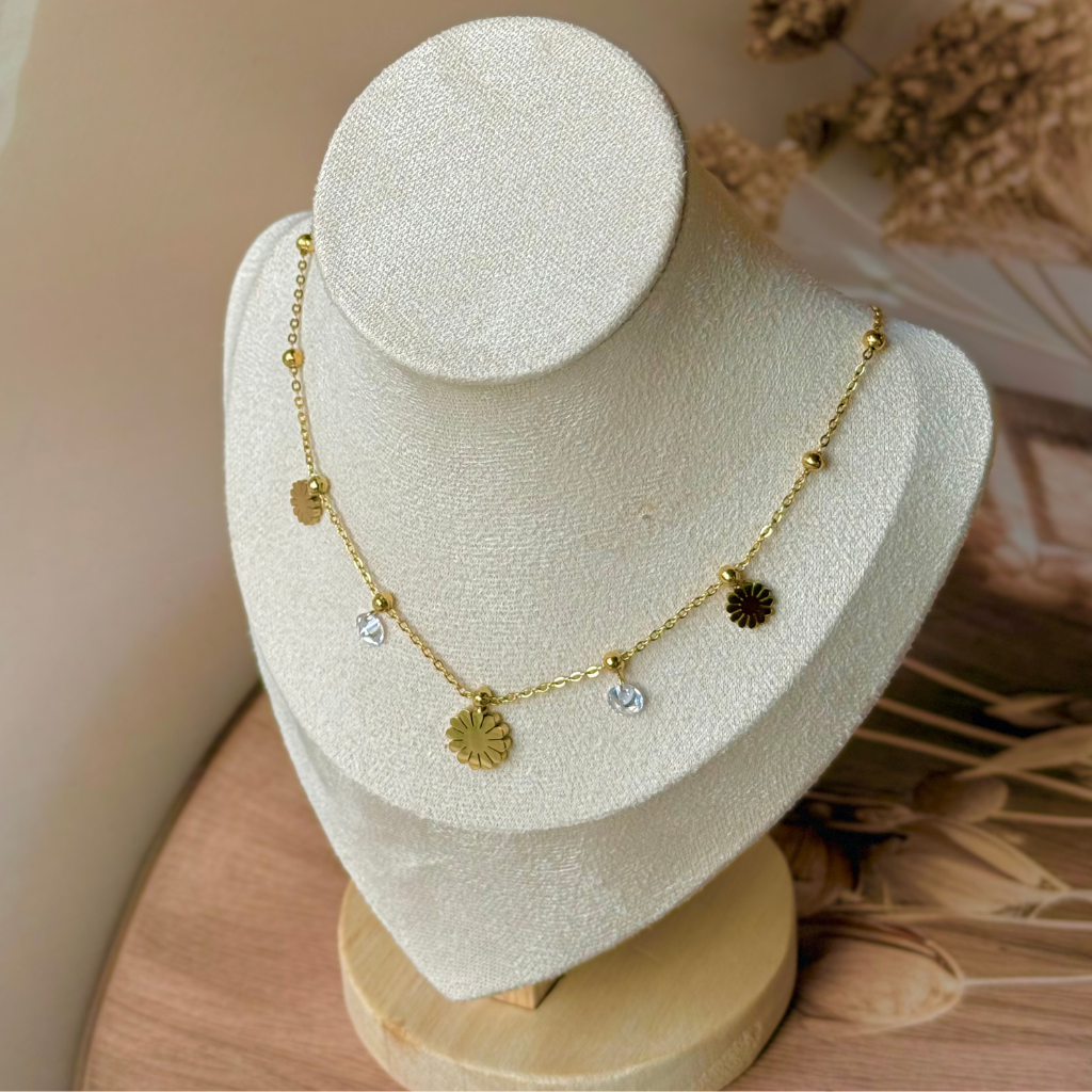 Sunburst Charm Crystal Gold Necklace