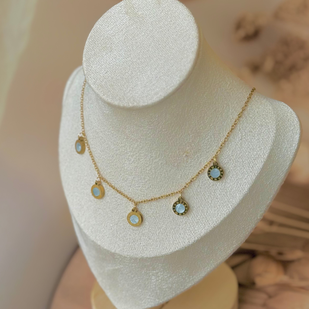 Multi Charm Disc Gold Necklace