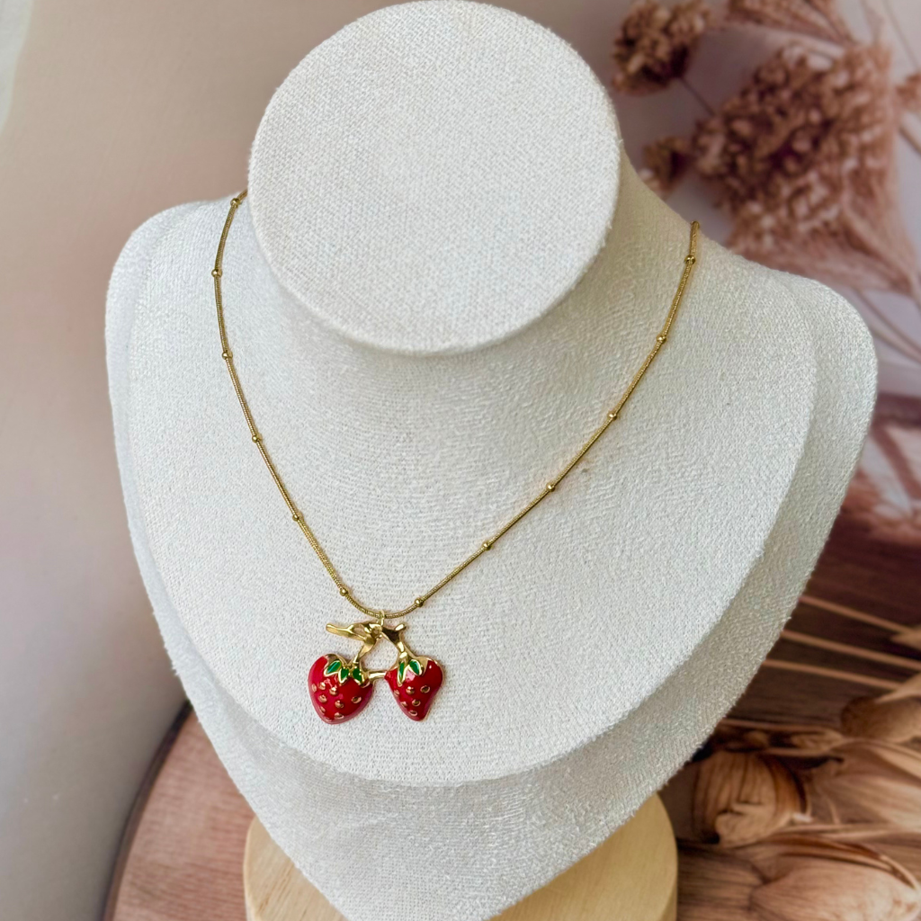 Strawberry Charm Gold Necklace