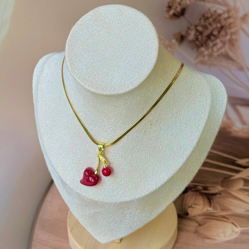 Cherry Heart Pendant Gold Necklace