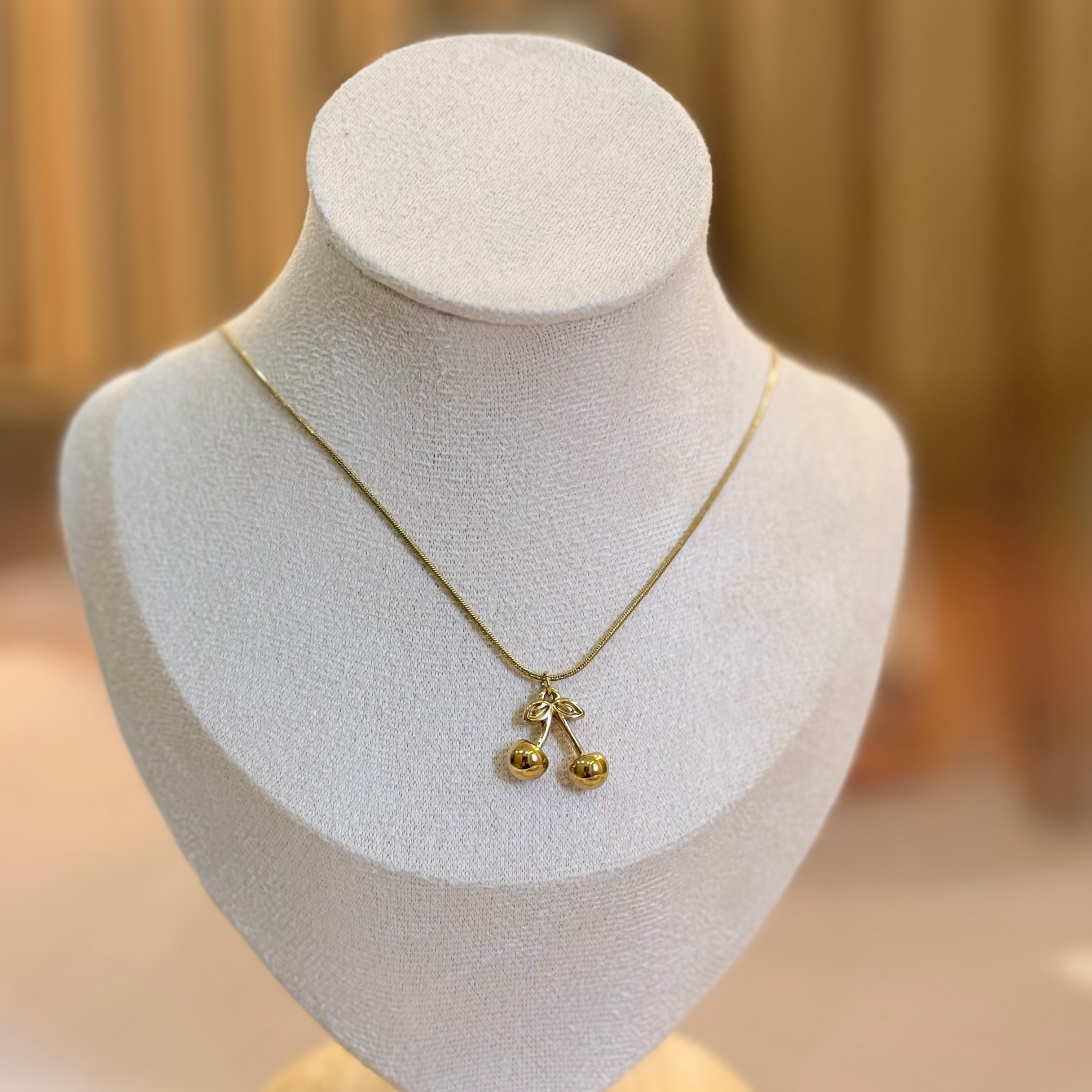 Golden Cherry Pendant Gold Necklace