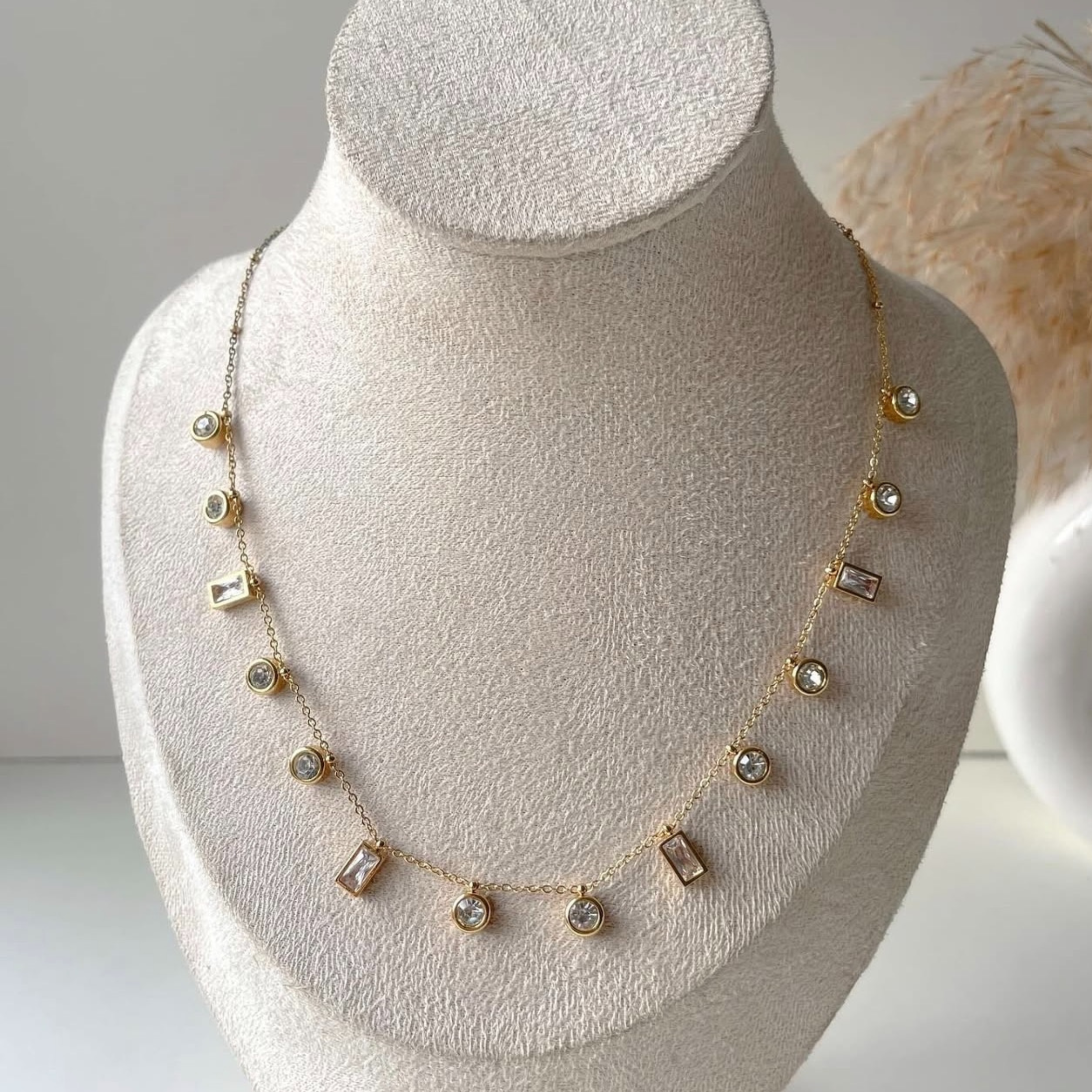 Celeste Crystal Charm Gold Necklace