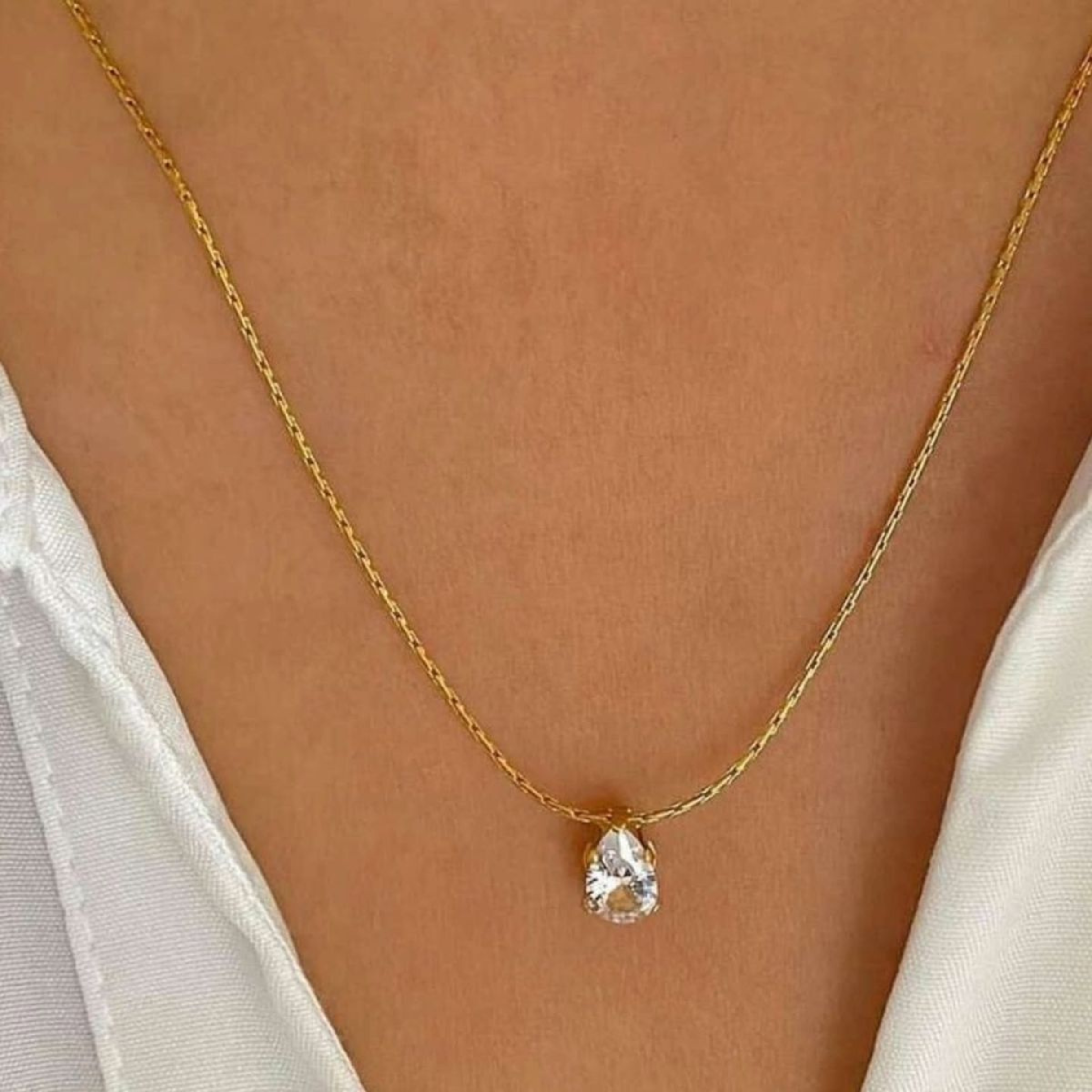 Luna Teardrop Crystal Gold Necklace