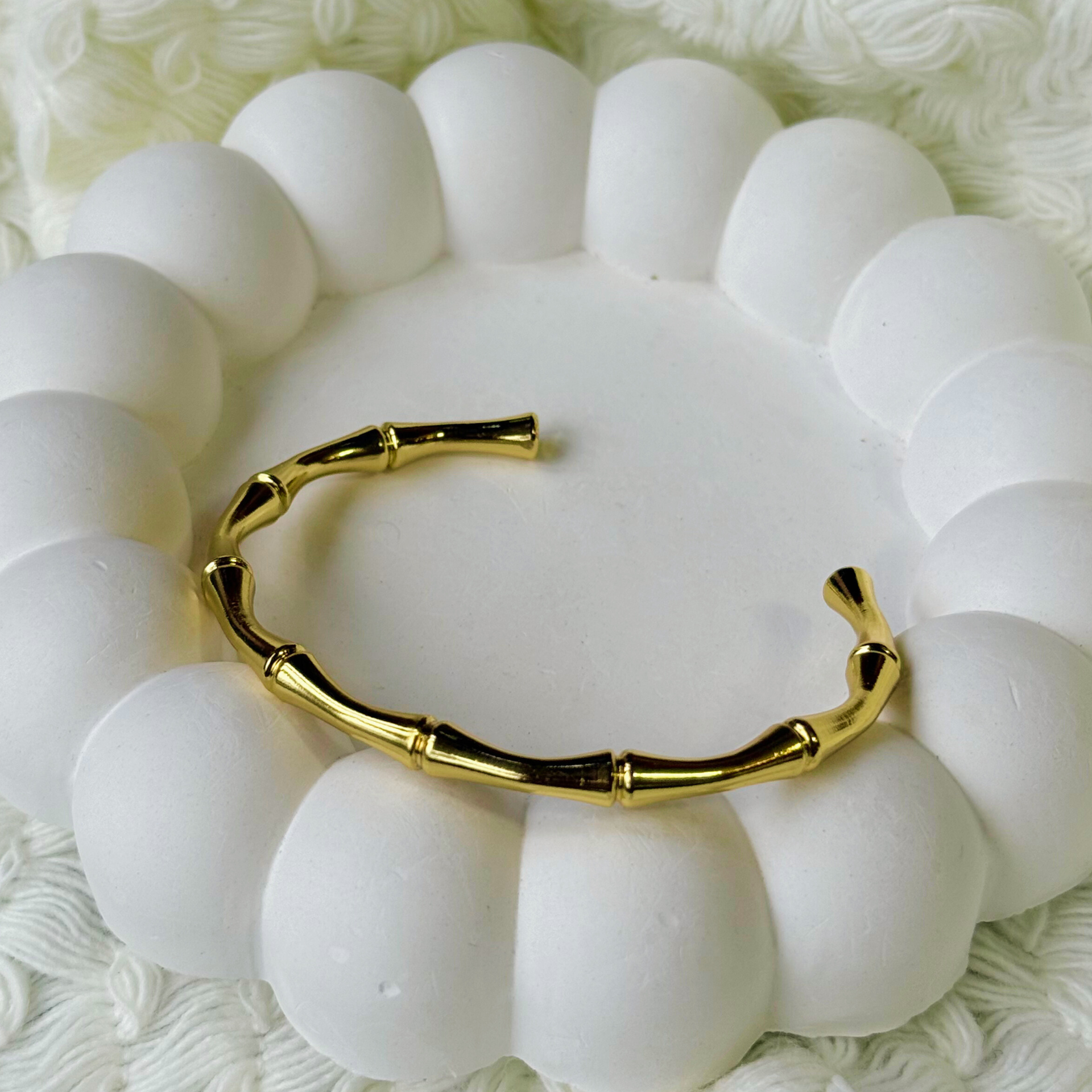 Bamboo Open Cuff Gold Bangle