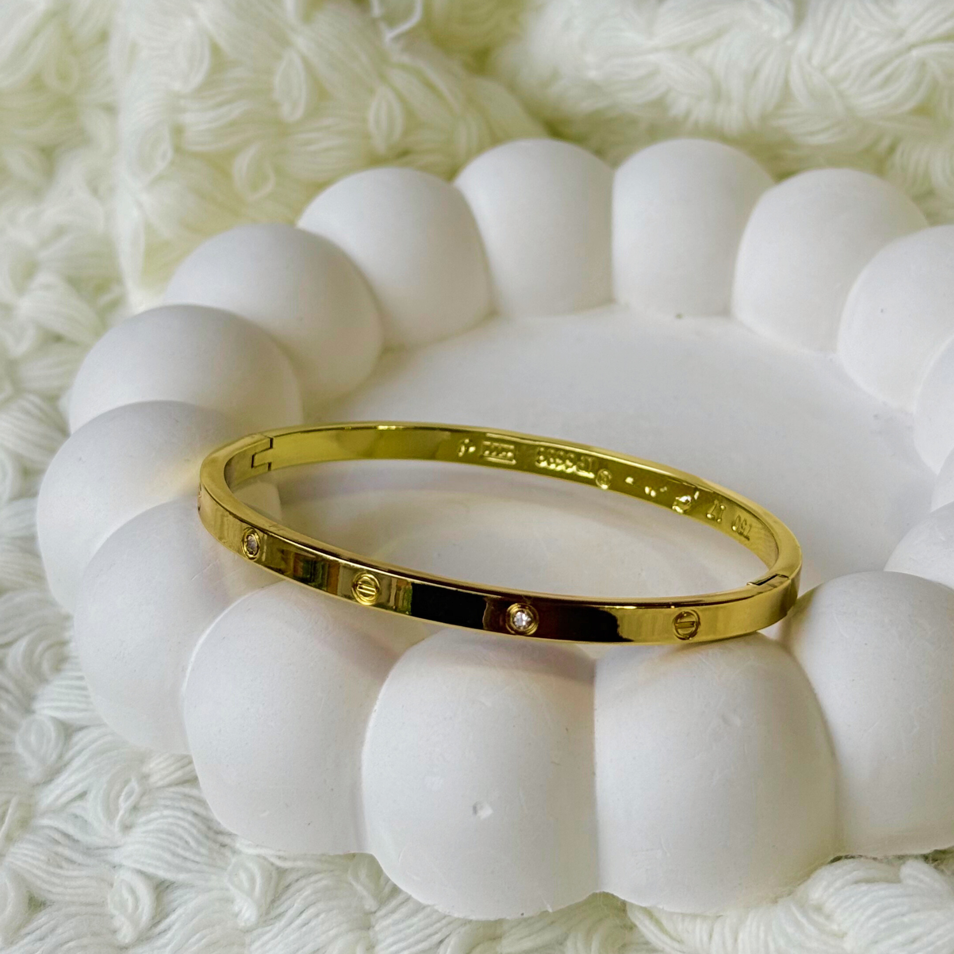 Signature Screw Crystal Gold Bangle