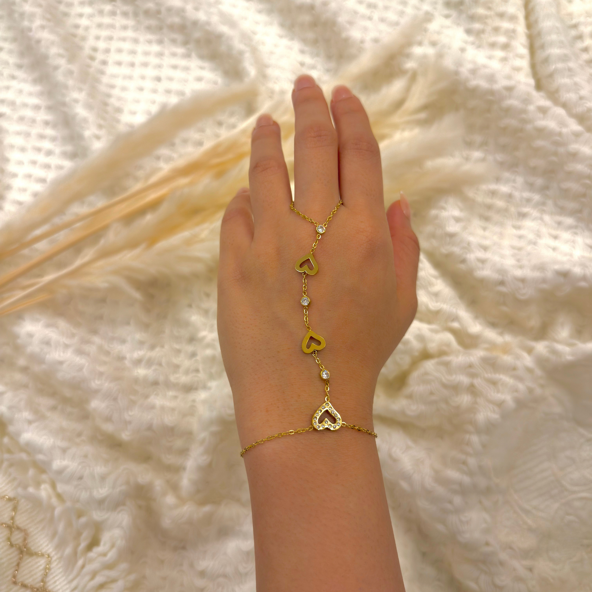 Triple Heart Gold Hand Chain