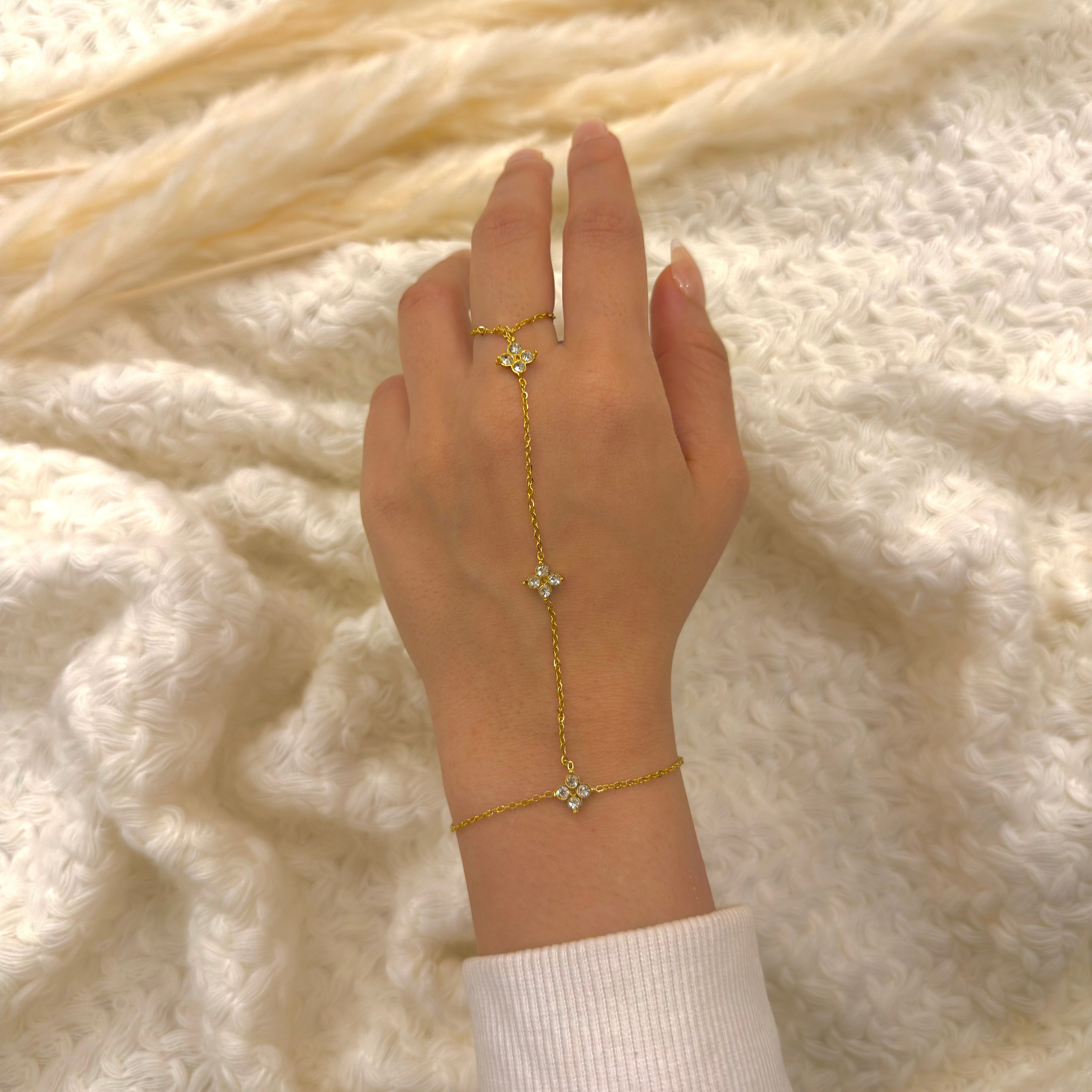 Floral Cluster Gold Hand Chain