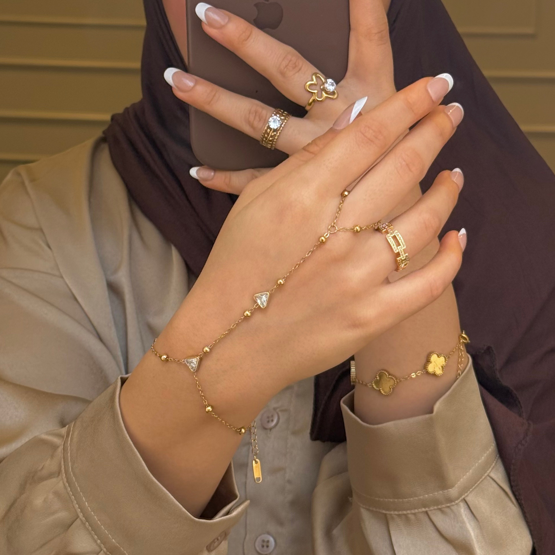 Crystal Triangle Drop Gold Hand Chain