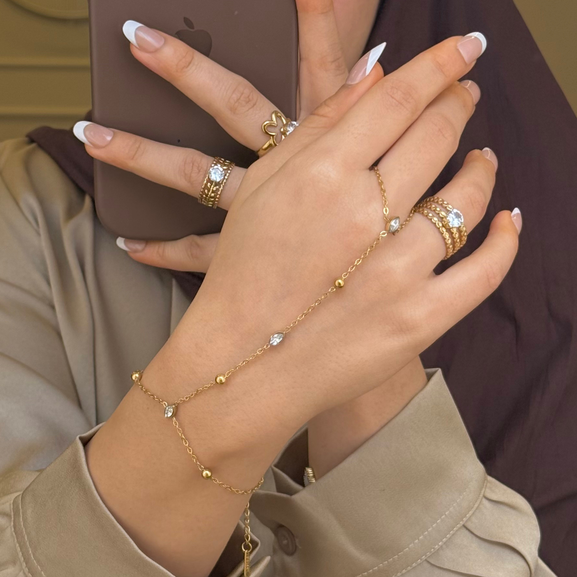 Classic Crystal Bead Gold Hand Chain