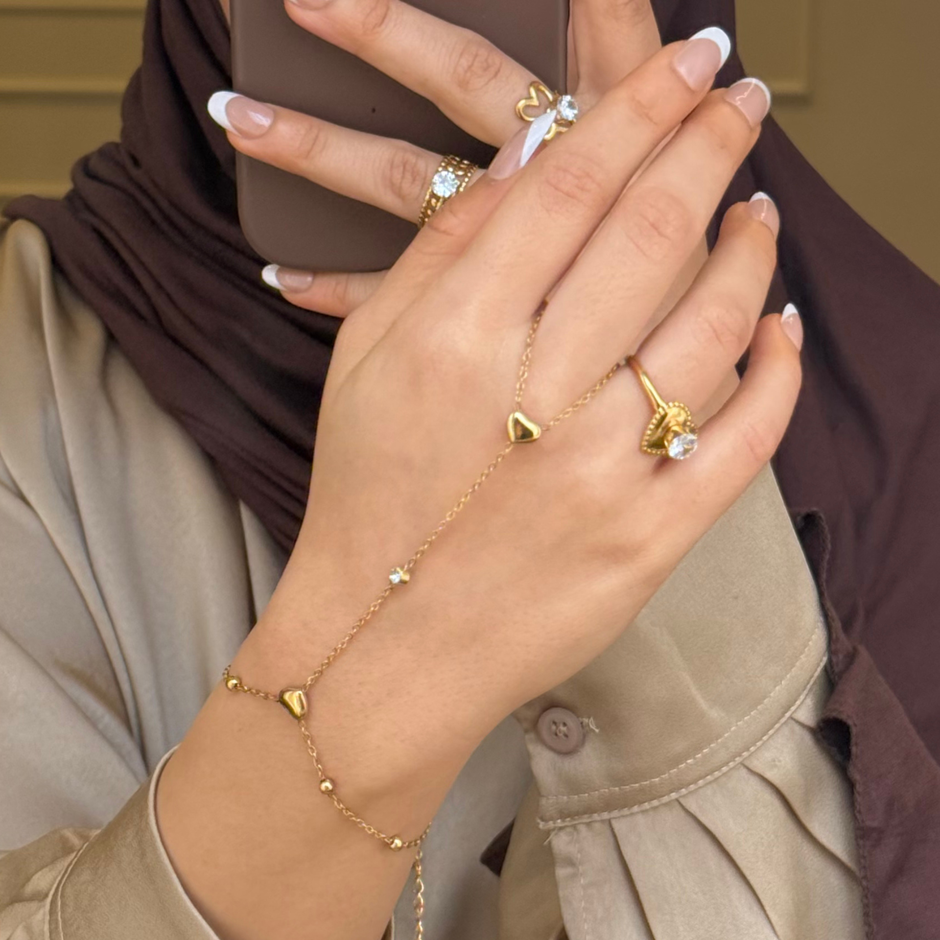 Heart Stone Charm Gold Hand Chain