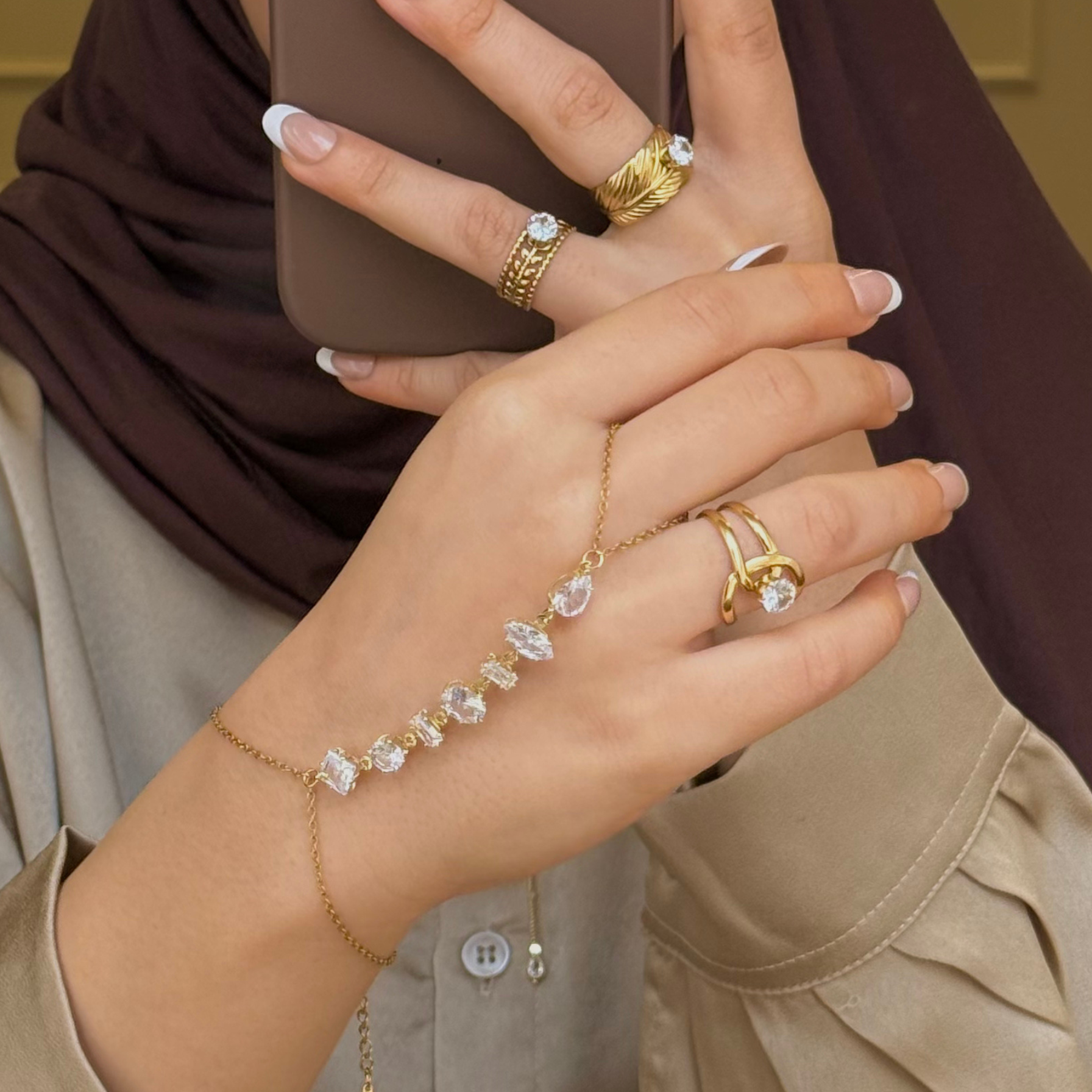 Royal Crystal Stones Gold Hand Chain