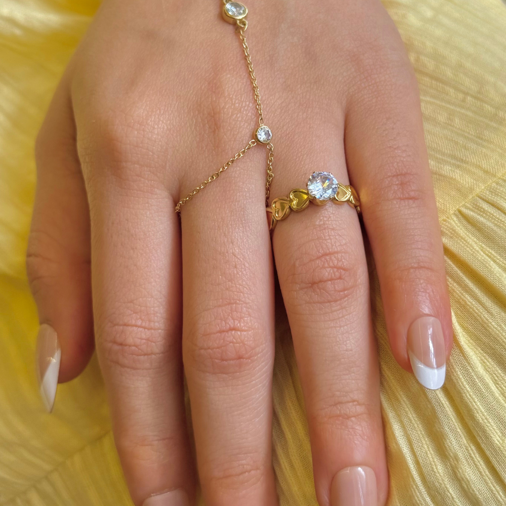 Heartline Crystal Gold Ring