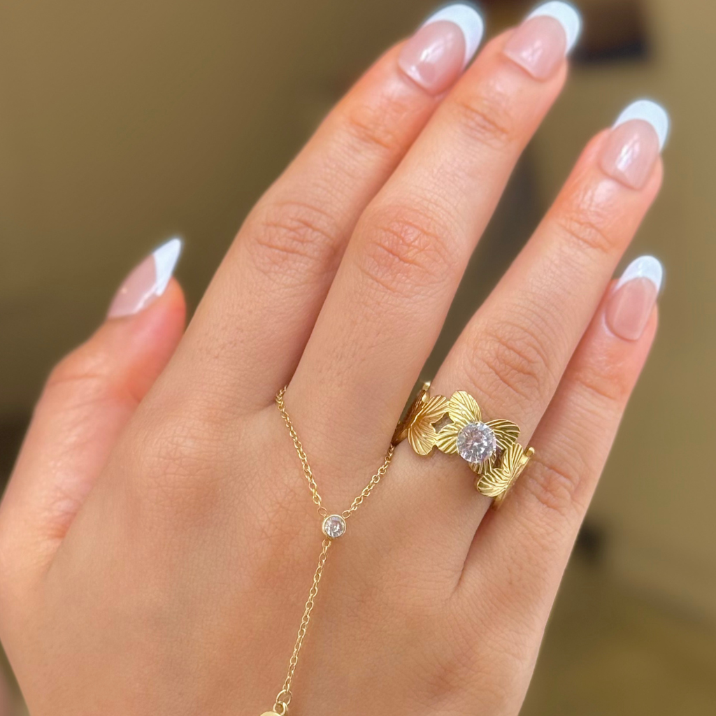 Butterfly Crystal Gold Ring