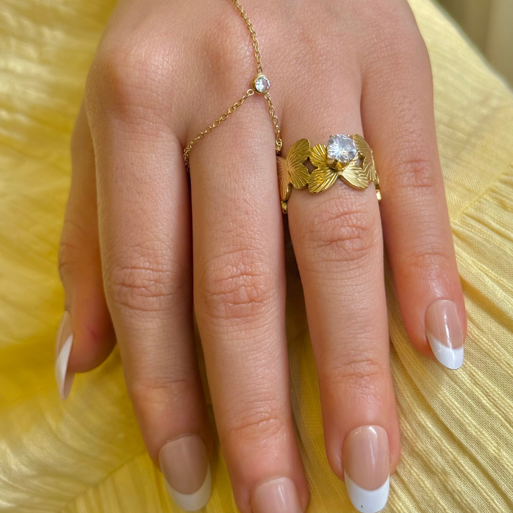 Butterfly Crystal Gold Ring