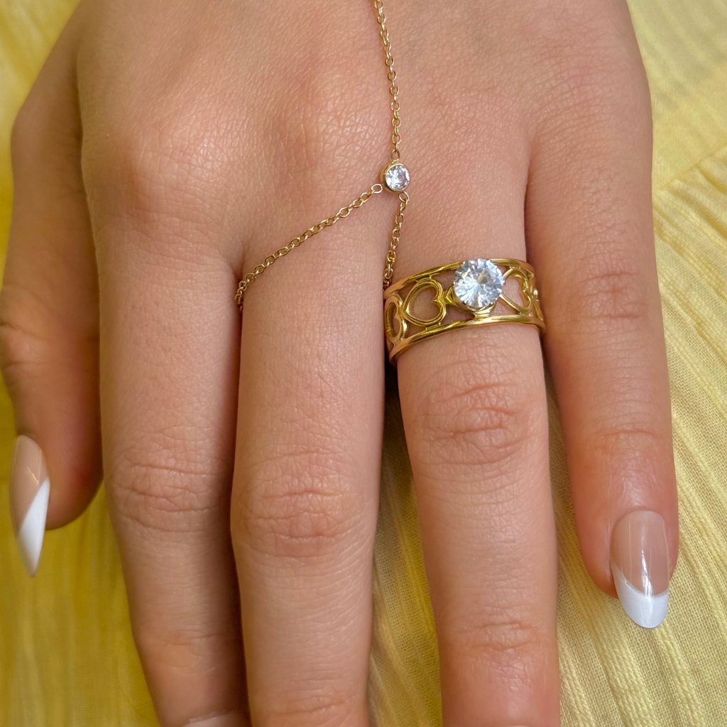 Heart Cutwork Solitaire Gold Ring