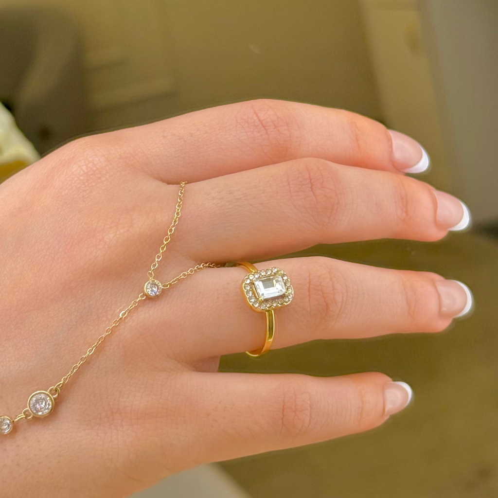 Square Crystal Cut Gold Ring