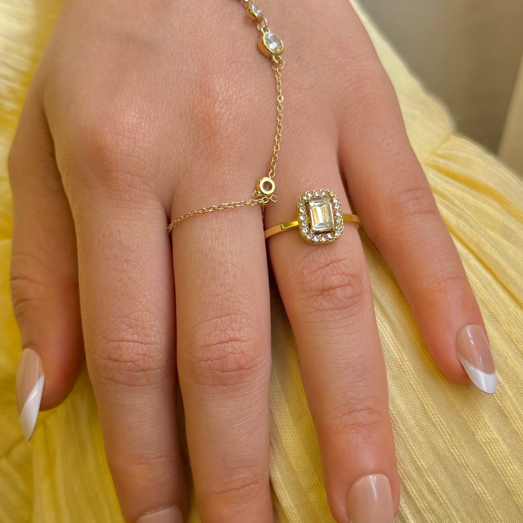 Square Crystal Cut Gold Ring
