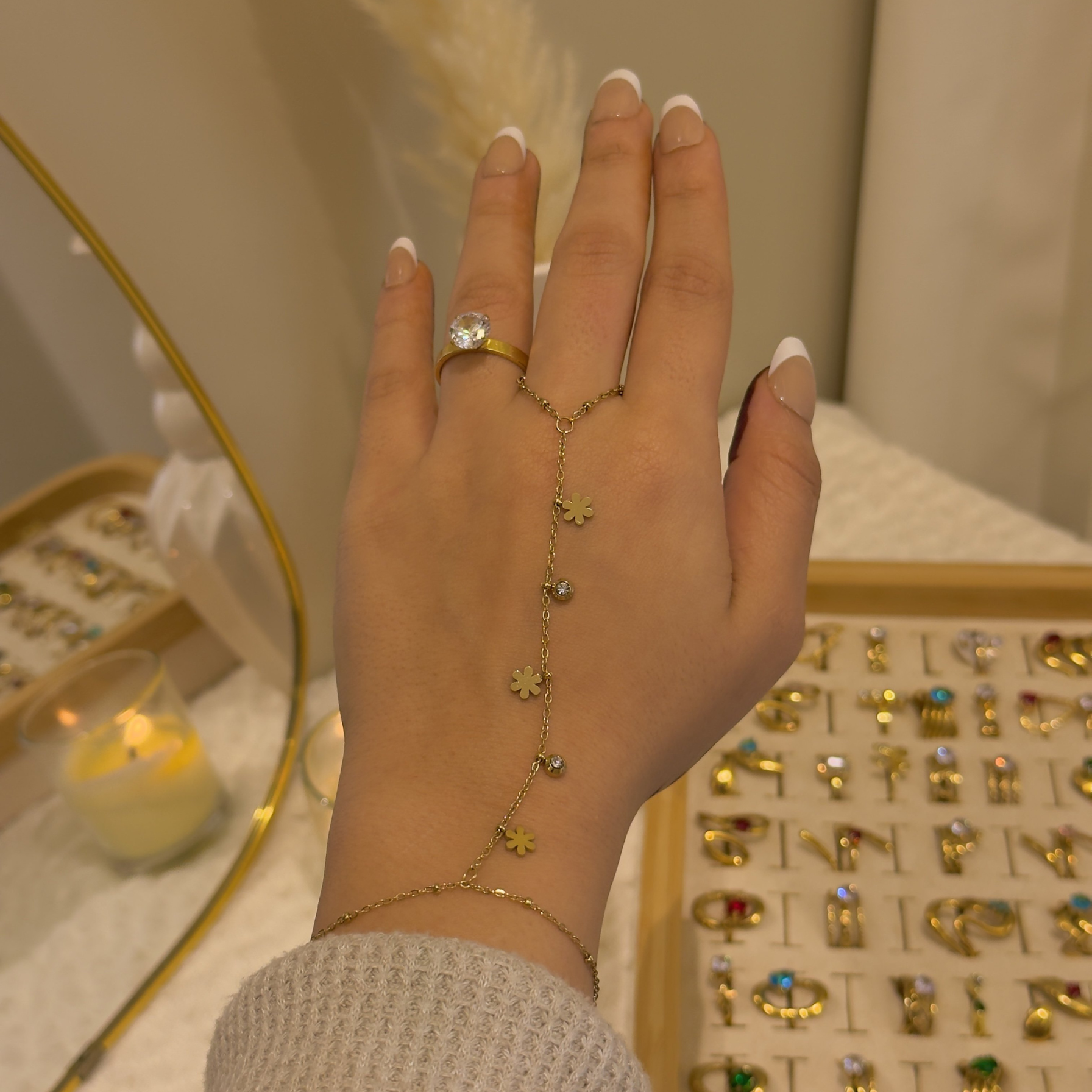 Golden Petal Stone Hand Chain