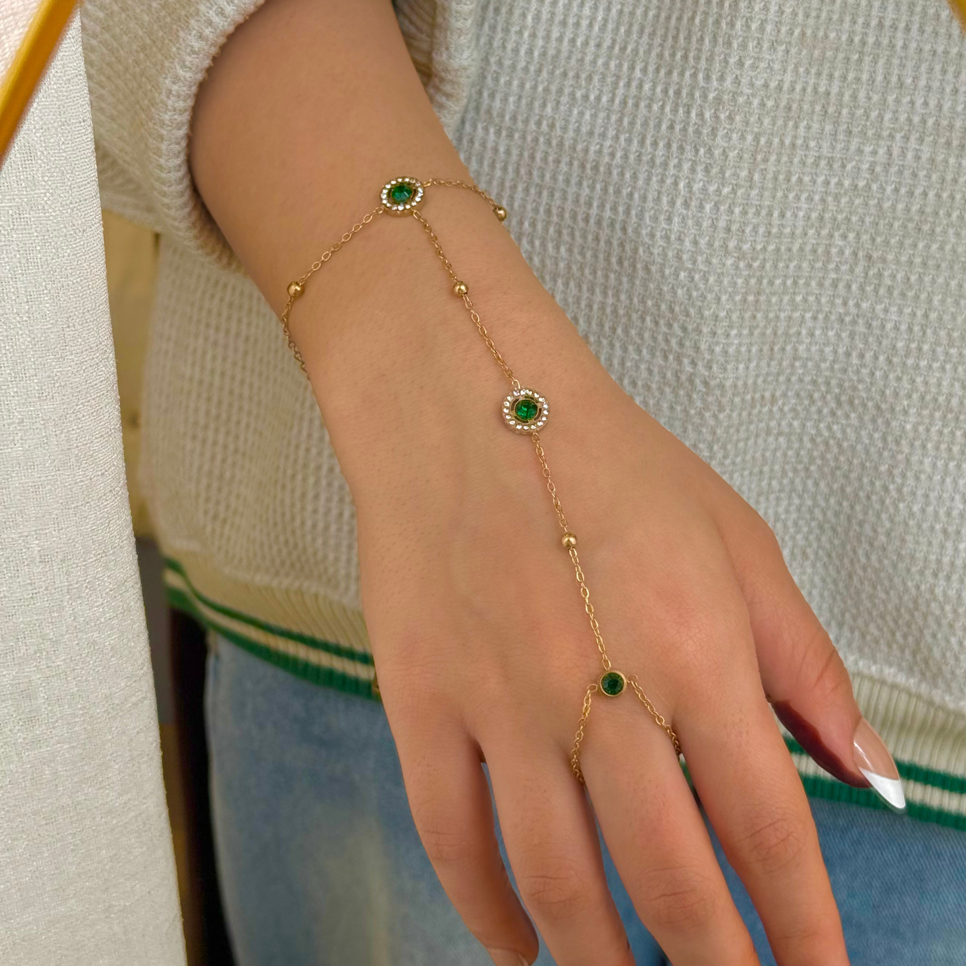 Emerald Gold Hand Chain