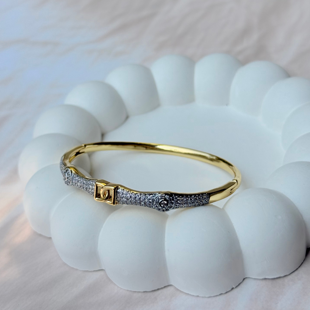 Pave D Diamond AD Gold Bangle