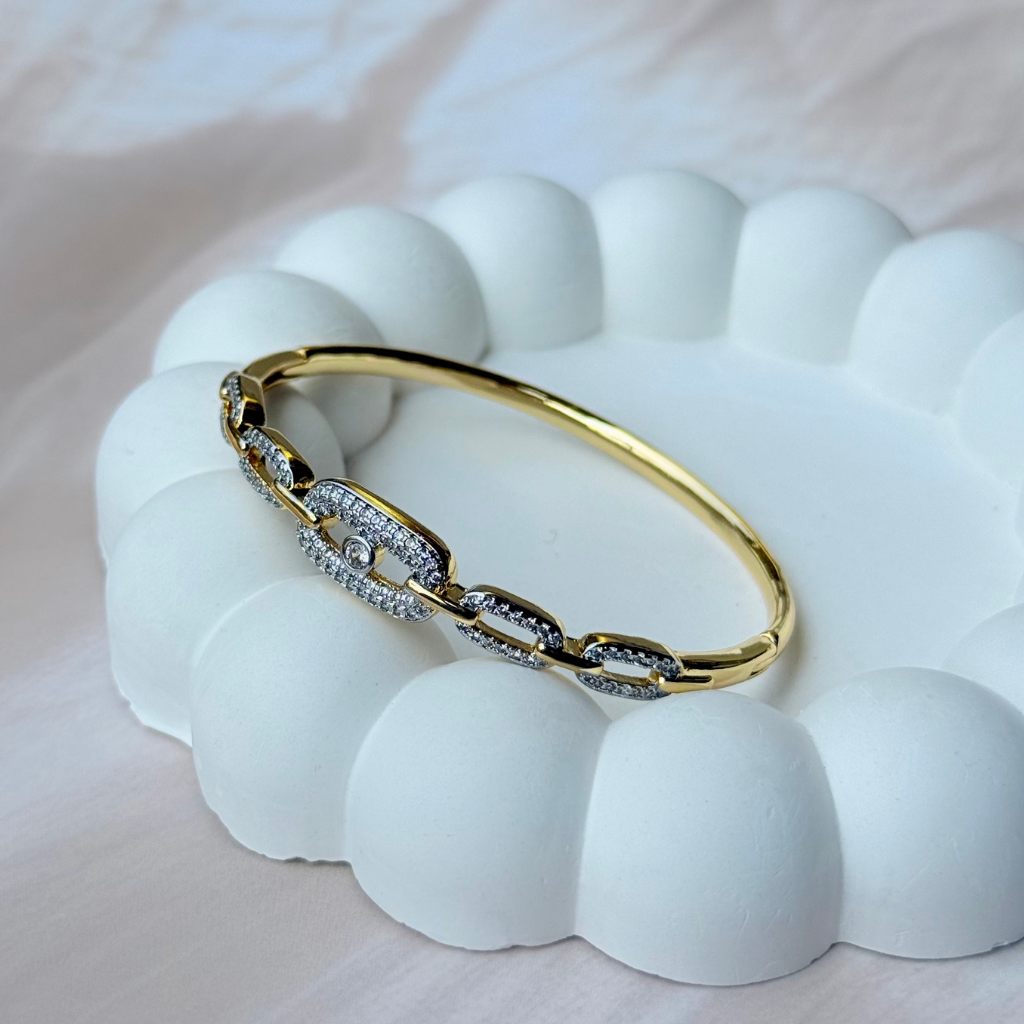 Open Pave Diamond Cut AD Gold Bangle