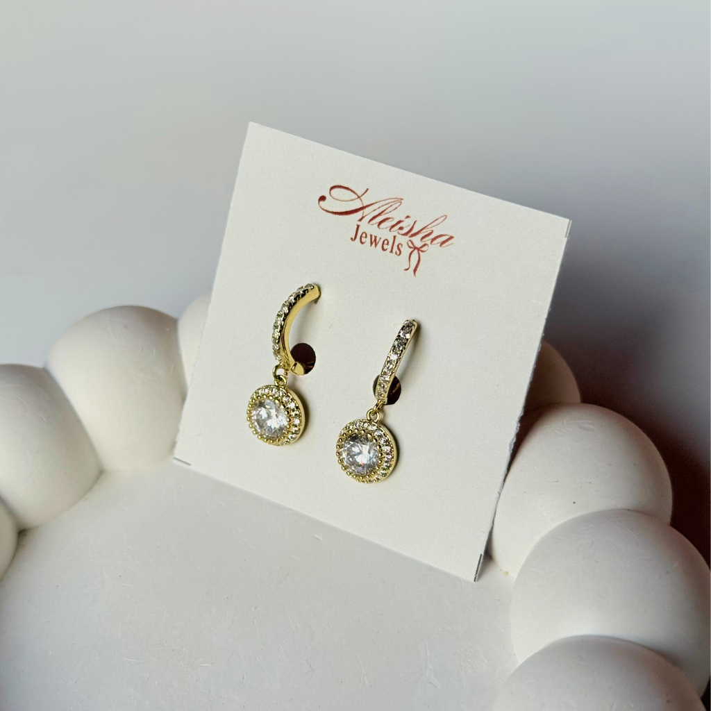 Halo Drop Gold Earrings