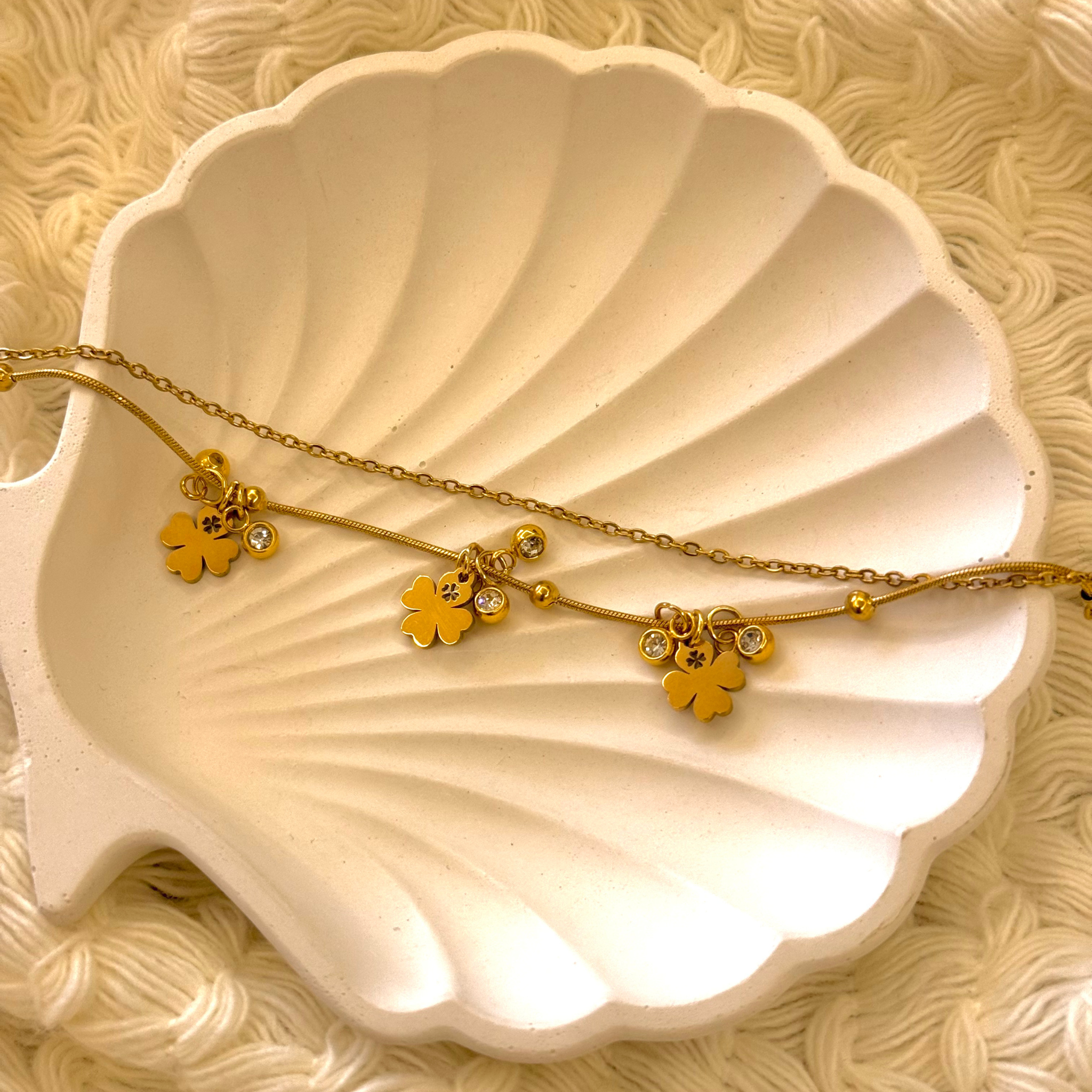 Ebon Flower Charm Layered Gold Bracelet