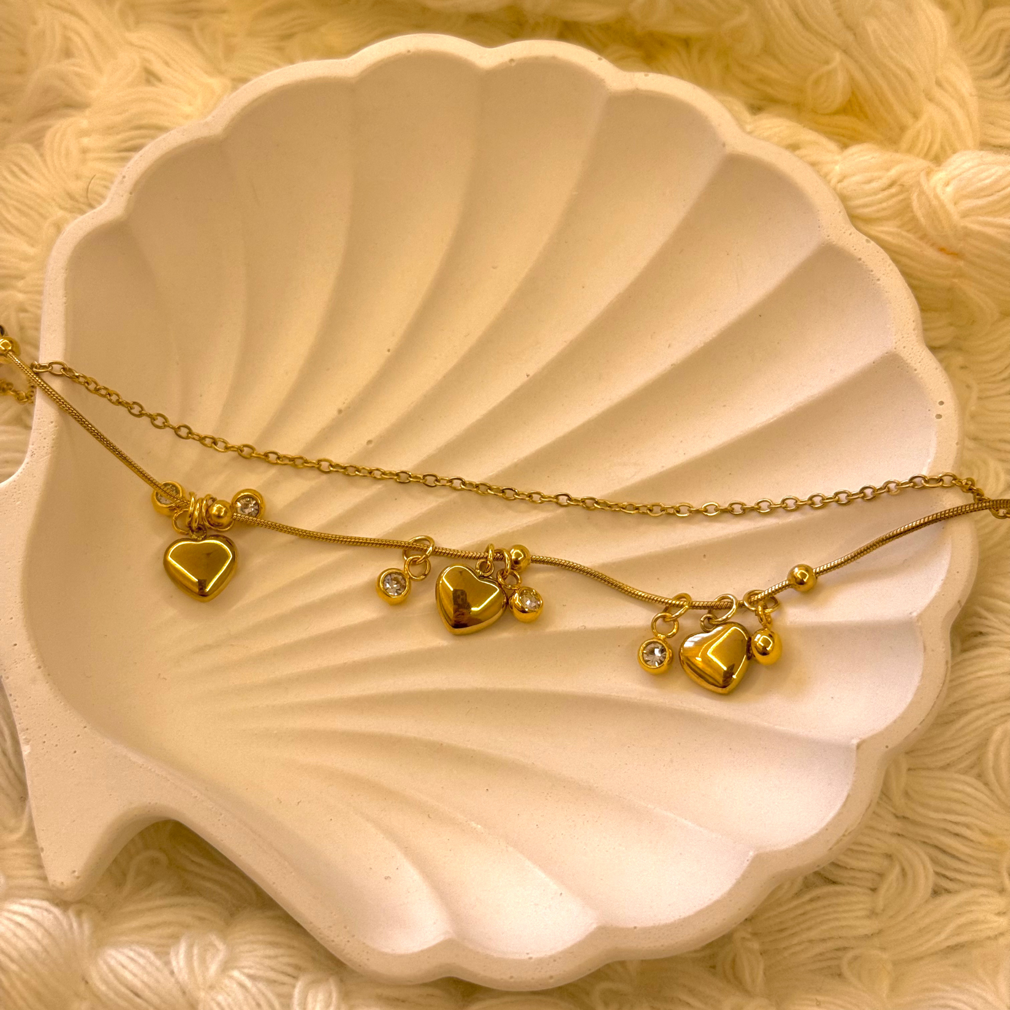 Luxe Noir Hearts Layered Gold Bracelet