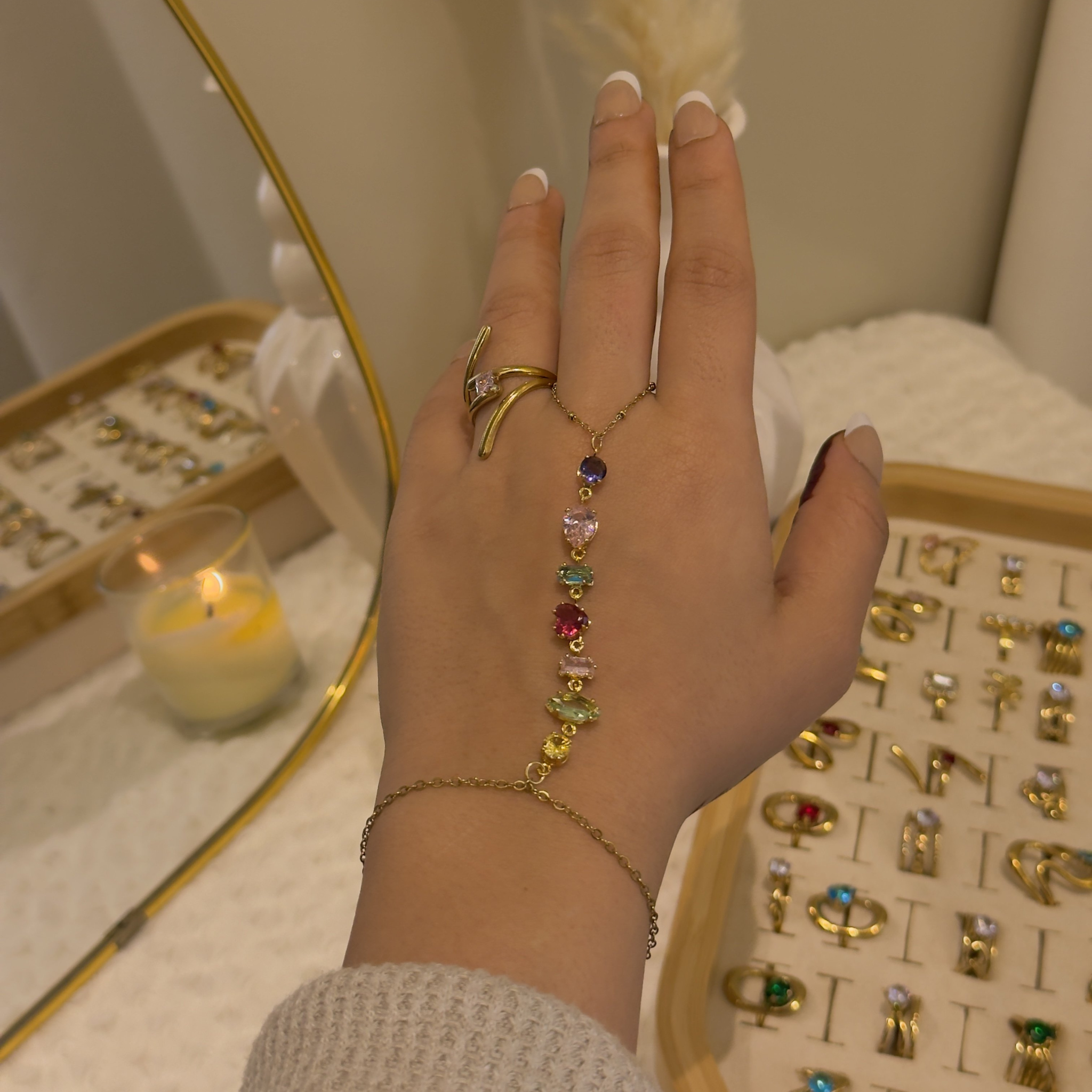 Multicolor stone hand chain